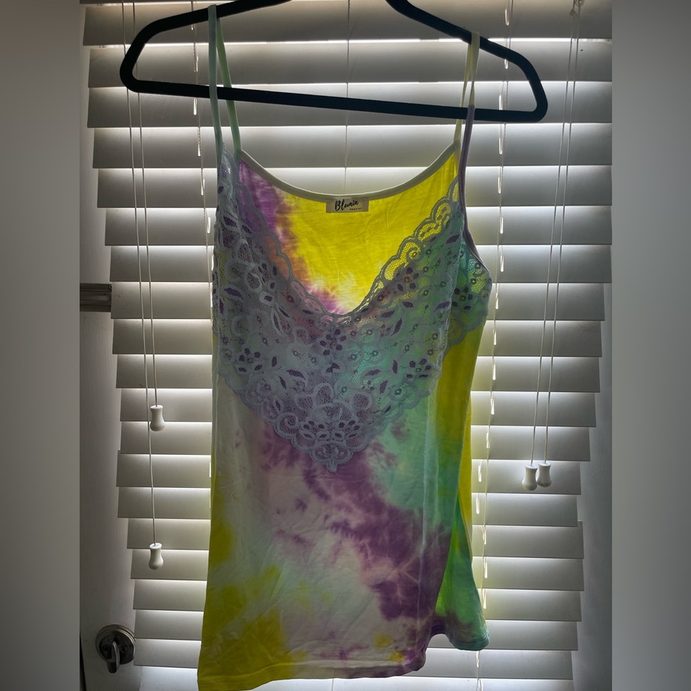 Blumin Apparel Tie Dye Lace Overlay Tank-XL
